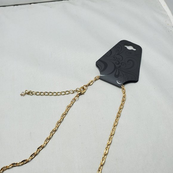 gold link chain topaz beaded 3 row layered necklace - Picture 7 of 7